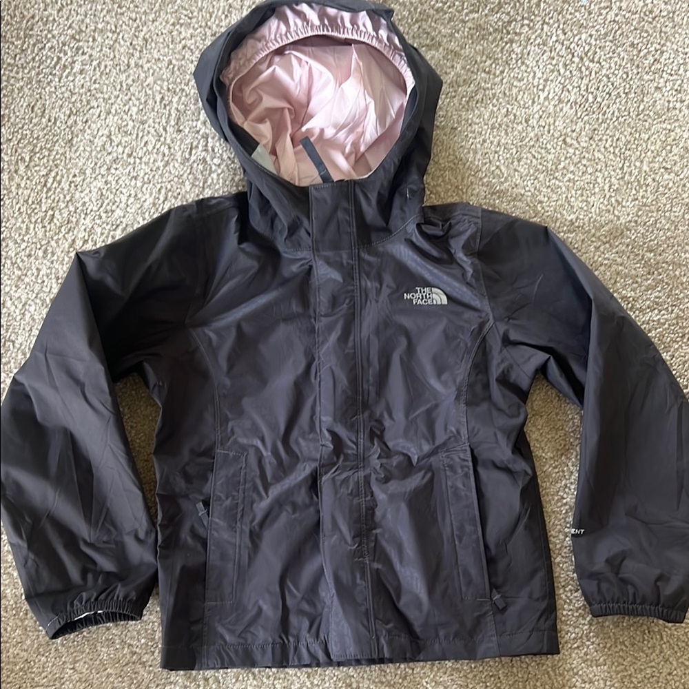 The North Face Black and Pink Raincoat Weather-Resistant Hooded